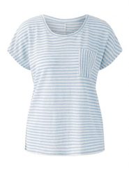 Oui Lniana koszulka w kolorze błękitno-białym rozmiar: 44. Białe koszulki damskie Oui, bez wzorów, ze lnu, bez kołnierzyka, bez ramiączek. Za 217.99 zł.