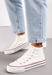 Białe Sznurowane Trampki z Cholewką za Kostkę Raniea. Białe trampki damskie Renee, bez wzorów, za kostkę, bez zapięcia. Za 59.99 zł.
