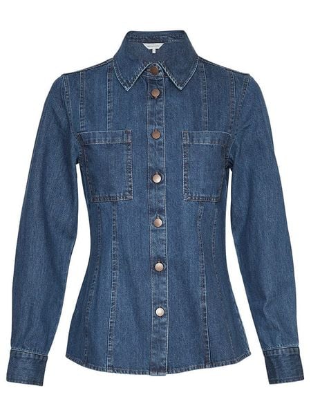 MOSS COPENHAGEN Koszula dżinsowa "Sophine Emma" w kolorze niebieskim rozmiar: XS. Niebieskie koszule damskie Moss Copenhagen, xs, bez wzorów, z bawełny, bez kołnierzyka, bez ramiączek. Za 180.06 zł.