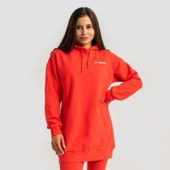 Bluza damska fitness z kapturem długa czerwona Limitless Longline. Czerwone bluzy damskie GYMBEAM, xl, bez wzorów, z bawełny, z kapturem. Za 127.90 zł.