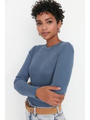 Trendyol Sweter w kolorze niebieskim rozmiar: L. Niebieskie swetry klasyczne damskie Trendyol, l, prążkowane, bez kołnierzyka. Za 65.23 zł.