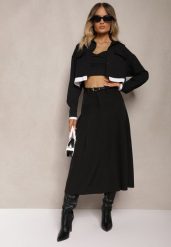 Czarna Spódnica o Rozkloszowanym Kroju High Waist z Paskiem i Imitacją Kieszeni Rivivia. Czarne spódnice damskie Renee, na co dzień, l, bez wzorów, eleganckie, midi. Za 129.99 zł.