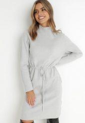 Szara Sukienka Dzianinowa z Półgolfem Senne. Szare sukienki damskie Born2be, bez wzorów, z dzianiny, eleganckie, bez ramiączek. W wyprzedaży za 135.99 zł.