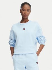 Tommy Jeans Bluza DW0DW17325 Niebieski jasny Regular Fit. Niebieskie bluzy damskie Tommy Jeans, xs, bez wzorów, z bawełny, bez kaptura. Za 369.99 zł.