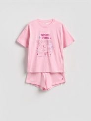 Bawełniana piżama dwuczęściowa - różowy. Czerwone piżamy damskie Reserved, bez wzorów, z bawełny, bez ramiączek. Za 99.99 zł.