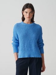 OPUS Sweter "Polum" w kolorze błękitnym rozmiar: 42. Niebieskie swetry klasyczne damskie Opus, z bawełny, bez kołnierzyka. Za 239.95 zł.