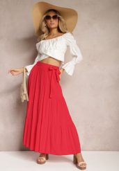 Czerwona Rozkloszowana Spódnica Maxi z Wiskozy z Materiałowymi Paskami Wintelis. Czerwone spódnice damskie Renee, na co dzień, na lato, l, bez wzorów, z materiału, eleganckie, maxi. Za 44.99 zł.