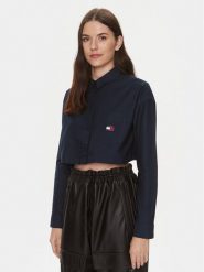 Tommy Jeans Koszula Badge DW0DW17345 Granatowy Relaxed Fit. Niebieskie koszule damskie Tommy Jeans, m, bez wzorów, z bawełny, bez kołnierzyka, bez ramiączek. Za 299.99 zł.