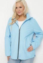 Jasnoniebieska Kurtka o Prostym Kroju z Odpinanym Kapturem Nusanelis. Niebieskie kurtki damskie Born2be, plus size, bez wzorów, z jeansu. Za 199.99 zł.