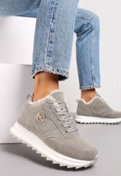 Szare Ocieplane Sneakersy na Platformie Appopis. Szare obuwie sportowe damskie Renee, z jeansu, bez zapięcia. Za 119.99 zł.