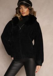 Czarna Bluza Rozpinana z Wełną i Wiskozą Ozdobiona Futerkiem Vesalttia. Czarne bluzy damskie Renee, na zimę, l, z aplikacjami, z jeansu, bez kaptura. Za 159.99 zł.