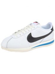 Nike Sportswear Skórzane sneakersy "Cortez" w kolorze biało-czarno-niebieskim rozmiar: 39. Białe obuwie sportowe damskie Nike Sportswear, bez zapięcia. Za 394.38 zł.