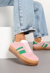 Różowo-Zielone Sneakersy na Płaskiej Podeszwie z Ozdobnymi Paskami Velali. Czerwone obuwie sportowe damskie Renee, z jeansu, bez zapięcia, tenisowe. Za 99.99 zł.