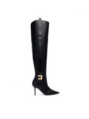Elisabetta Franchi Kozaki SA-04L-56E2 Czarny. Czarne kozaki damskie Elisabetta Franchi, ze skóry, bez obcasa, na szpilce, bez zapięcia. Za 4,329.00 zł.