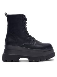 Jenny Fairy Trzewiki ASTA H2163-1 Czarny. Czarne botki damskie Jenny Fairy, z syntetyku, bez obcasa, na płaskiej podeszwie, bez zapięcia. Za 199.99 zł.