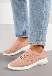 Różowe Sneakersy z Ażurową Cholewką Grellio. Czerwone obuwie sportowe damskie Born2be, z jeansu, bez zapięcia. Za 74.99 zł.