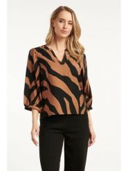 Smashed Lemon Bluzka w kolorze jasnobrązowo-czarnym rozmiar: XL. Brązowe bluzki damskie Smashed Lemon, xl, bez wzorów, bez kołnierzyka, bez ramiączek. Za 100.28 zł.