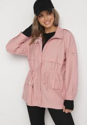 Różowa Kurtka Parka z Bawełną Ściągana w Pasie Troczkiem Zapinana na Napy Velethra. Czerwone kurtki damskie Born2be, l, z bawełny, bez kaptura. Za 74.99 zł.