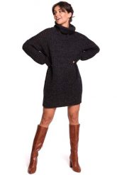 Antracytowy Oversizowy Sweter-Tunika z Golfem. Szare golfy damskie MOE, l, z materiału, bez kołnierzyka. Za 203.90 zł.