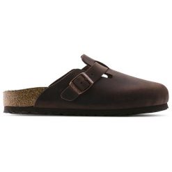 Klapki damskie BIRKENSTOCK BOSTON SFB LEOI HABANA. Brązowe klapki damskie Birkenstock, bez wzorów, bez obcasa, bez zapięcia. Za 599.99 zł.