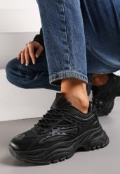Czarne Sneakersy na Grubej Podeszwie Surgana. Czarne obuwie sportowe damskie Renee, bez zapięcia. Za 89.99 zł.
