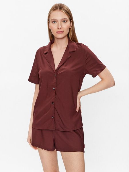 Calvin Klein Underwear Piżama 000QS6967E Brązowy Regular Fit. Brązowe piżamy damskie Calvin Klein Underwear, bez wzorów, z wiskozy, bez ramiączek. Za 179.99 zł.