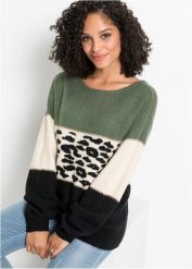 Sweter oversize. Czarne swetry klasyczne damskie bonprix, bez kołnierzyka. Za 102.99 zł.