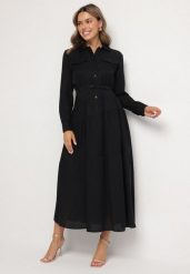 Czarna Wiskozowa Sukienka Ozdobiona Paskiem i Guzikami Ronitte. Czarne sukienki damskie Born2be, bez wzorów, z wiskozy, eleganckie, bez ramiączek. W wyprzedaży za 144.49 zł.
