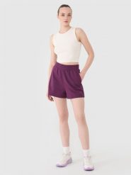 4F Spodenki dresowe damskie - fioletowe L. Fioletowe szorty damskie 4F, bez wzorów, z bawełny. Za 59.99 zł.