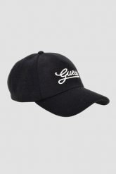 GUESS Czarna czapka z daszkiem Baseball Cap. Czarne czapki z daszkiem damskie Guess, z aplikacjami. W wyprzedaży za 99.99 zł.