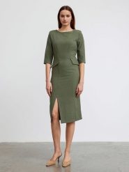 BGN Sukienka w kolorze ciemnozielonym rozmiar: 34. Zielone sukienki damskie BGN, bez wzorów, bez ramiączek. Za 78.99 zł.