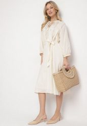 Beżowa Bawełniana Sukienka Boho z Haftem i Wiązanym Paskiem Gonisea. Brązowe sukienki damskie Born2be, bez wzorów, z bawełny, boho, bez ramiączek. W wyprzedaży za 161.49 zł.