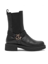 Eva Minge Sztyblety SPEZIA-01 Czarny. Czarne botki damskie Eva Minge, ze skóry, bez obcasa, na płaskiej podeszwie, bez zapięcia. Za 234.99 zł.