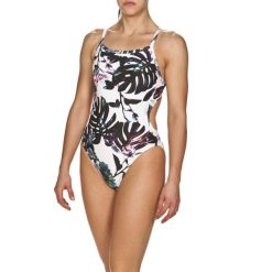 Strój kąpielowy damski jednoczęściowy treningowy basen Arena Tropical. Białe stroje jednoczęściowe Arena, bez wzorów. Za 191.98 zł.