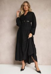 Czarna Wiskozowa Sukienka Ozdobiona Koronką Nelanira. Czarne sukienki damskie Renee, z aplikacjami, z jeansu, eleganckie, bez ramiączek. W wyprzedaży za 127.99 zł.