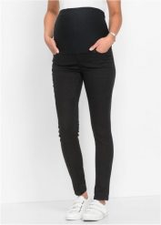 Jegginsy ciążowe ze stretchem, Skinny. Czarne jeansy damskie bonprix, bez wzorów, z jeansu. Za 129.99 zł.