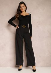 Czarne Spodnie Szerokie High Waist Gaye. Czarne spodnie materiałowe damskie Renee, bez wzorów, z jeansu. Za 79.99 zł.