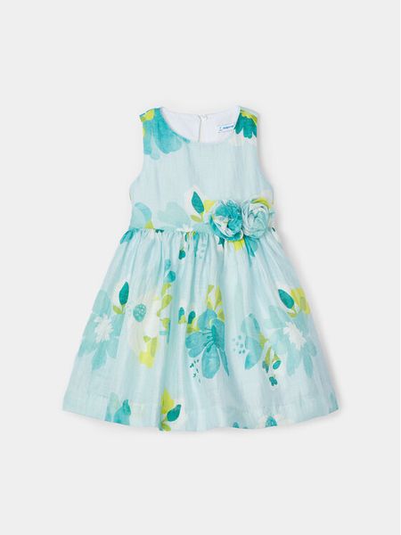 Mayoral Sukienka elegancka 3911 Zielony Regular Fit. Zielone sukienki dziewczęce Mayoral, bez wzorów, ze lnu, bez ramiączek. Za 249.99 zł.