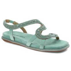 Zielone Sandały Alma En Pena Eleganckie Obuwie Damskie. Zielone sandały damskie Alma En Pena, bez wzorów, z zamszu, bez obcasa, na płaskiej podeszwie, bez zapięcia. Za 579.00 zł.
