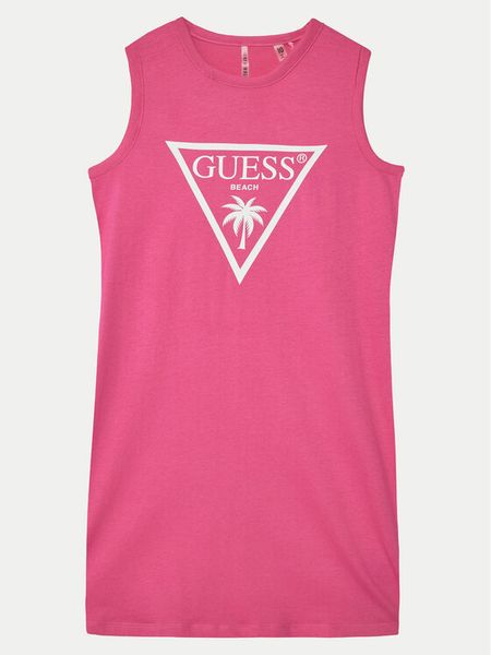 Guess Sukienka codzienna J4GK35JA914 Różowy Regular Fit. Czerwone sukienki dziewczęce Guess, z aplikacjami, z bawełny, bez ramiączek, proste. Za 69.99 zł.