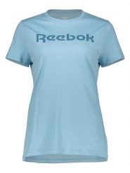 Reebok Koszulka w kolorze błękitnym rozmiar: M. Niebieskie bluzki damskie Reebok, m, bez wzorów, z bawełny, bez kołnierzyka, bez ramiączek. Za 65.95 zł.