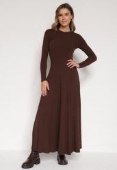 Brązowa Bawełniana Sukienka o Rozkloszowanym Kroju Tuselenea. Brązowe sukienki damskie Born2be, bez wzorów, z bawełny, eleganckie, bez ramiączek. Za 159.99 zł.