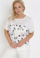 Biała Bluzka Antesio. Białe bluzki damskie Born2be, xl, bez wzorów, z bawełny, eleganckie, bez kołnierzyka, bez ramiączek. Za 54.99 zł.