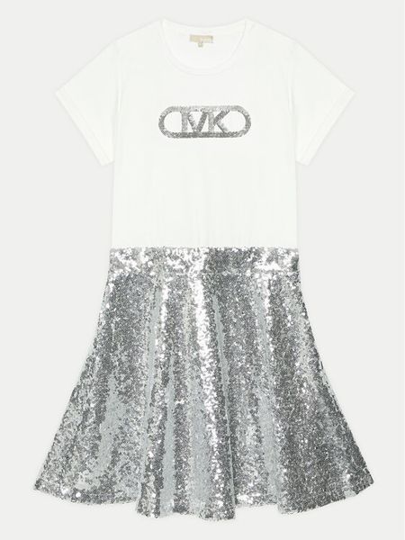 MICHAEL KORS KIDS Sukienka codzienna R30173 D Srebrny Regular Fit. Szare sukienki dziewczęce MICHAEL KORS KIDS, bez wzorów, z syntetyku, bez ramiączek, proste. Za 369.99 zł.