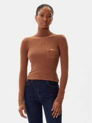 Elisabetta Franchi Golf MK-11B-56E2-V290 Brązowy Slim Fit. Brązowe golfy damskie Elisabetta Franchi, bez wzorów, z syntetyku, bez ramiączek. Za 1,199.00 zł.