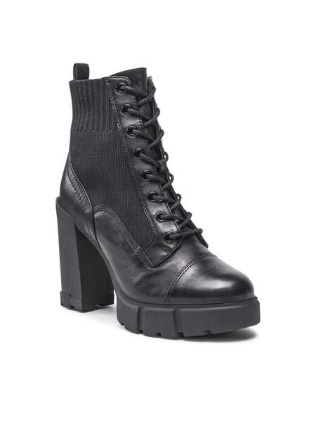 Aldo Trzewiki Rebel 16043435 Czarny. Czarne botki damskie ALDO, ze skóry, bez obcasa, na słupku, bez zapięcia. Za 509.99 zł.