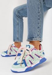 Niebieskie Sneakersy na Grubej Podeszwie z Naszywką i Podwójnymi Sznurówkami Dohna. Niebieskie obuwie sportowe damskie Born2be, bez zapięcia. Za 69.99 zł.