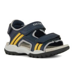 Sandały juniorskie Geox Borealis. Niebieskie sandały damskie Geox, bez wzorów, z syntetyku, bez obcasa, bez zapięcia. Za 219.99 zł.