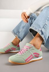 Jasnozielone Sneakersy przed Kostkę z Paskami na Cholewce Deniffia. Zielone obuwie sportowe damskie Renee, przed kostkę, bez zapięcia. Za 74.99 zł.