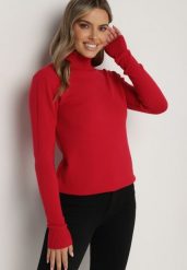 Czerwony Sweter z Golfem z Domieszką Kaszmiru i Wiskozy Zaisma. Czerwone golfy damskie Born2be, z jeansu, bez kołnierzyka. Za 84.99 zł.